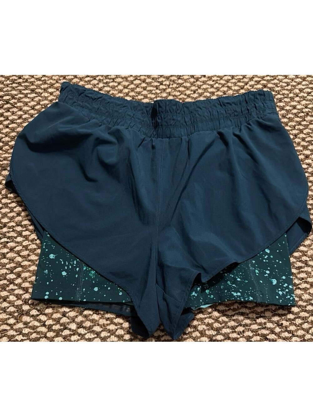 Athleta Shorts Womens Medium Spruce Hiit It 2 In 1 Lined Printed Running PullOn